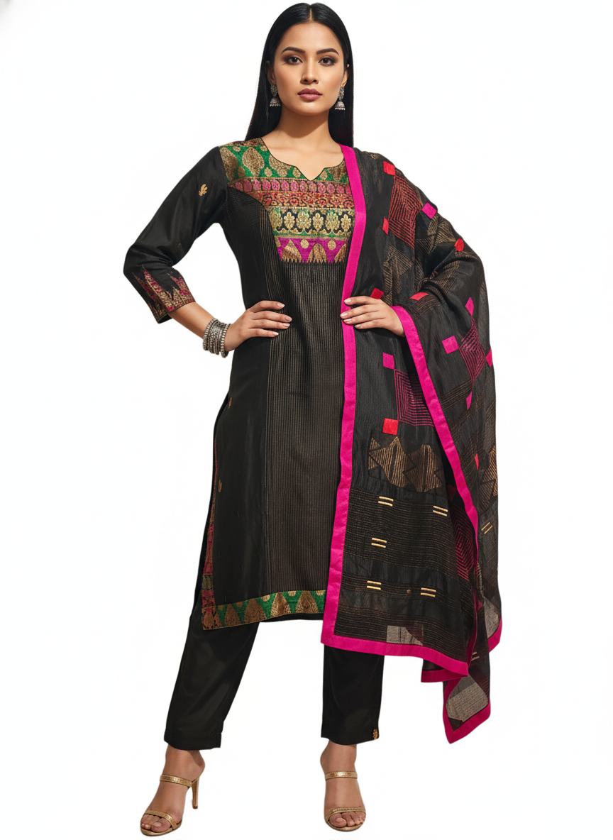 Semi Stitched Formal Chanderi Suitset
