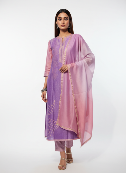 Semi Stitched Chanderi Casual Suitset