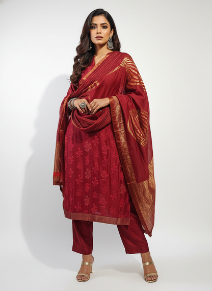 Semi Stitched Formal chanderi Suitset