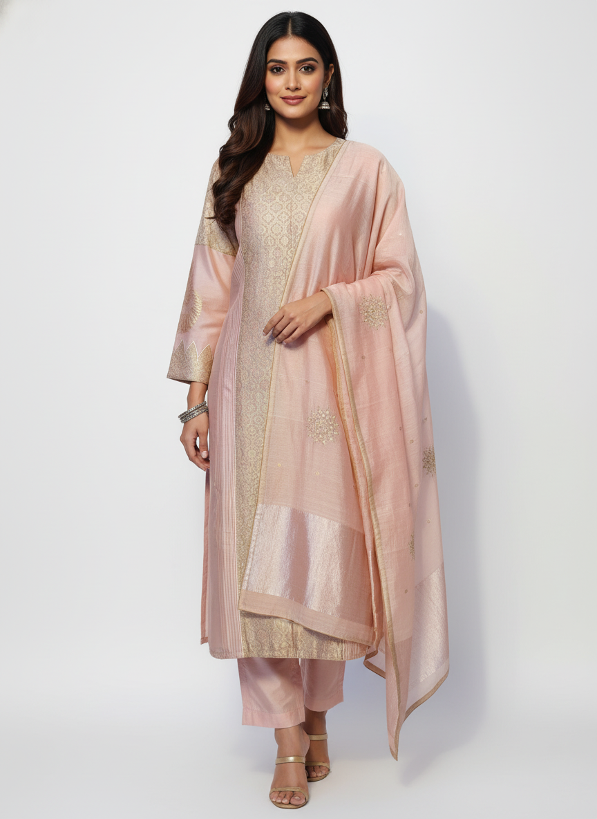 Semi Stitched Formal chanderi Suitset
