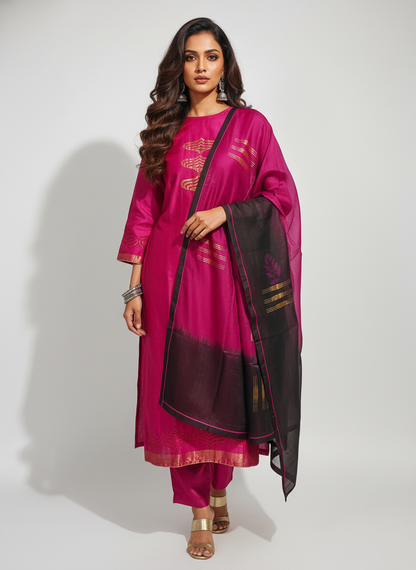 Semi Stitched Formal chanderi Suitset
