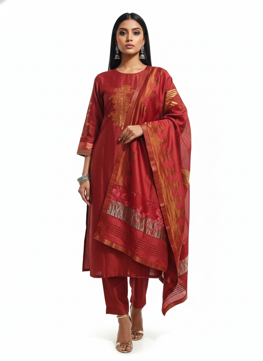Semi Stitched Formal Chanderi Suitset