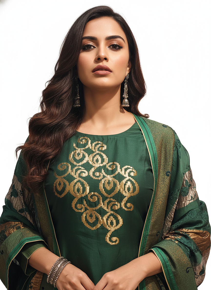 Semi Stitched Formal chanderi Suitset