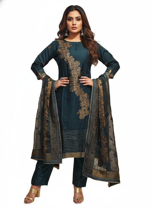 Semi Stitched Formal chanderi Suitset