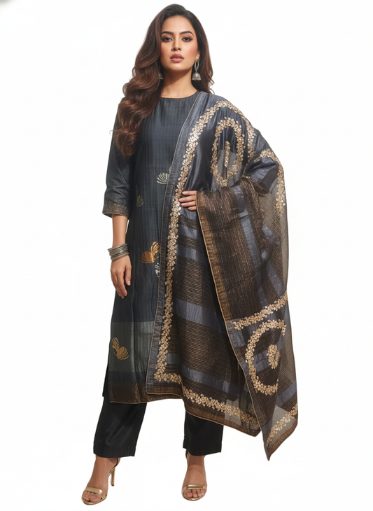 Semi Stitched Formal chanderi Suitset