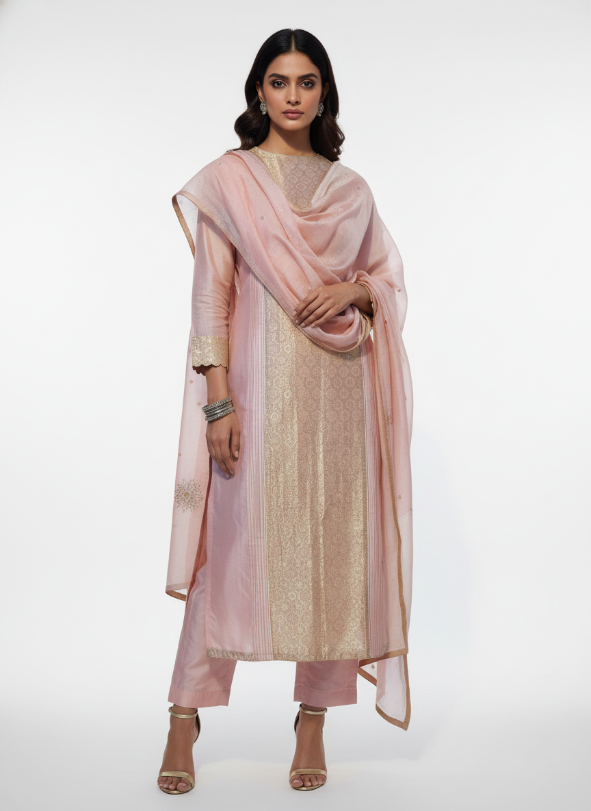 Semi Stitched Formal chanderi Suitset