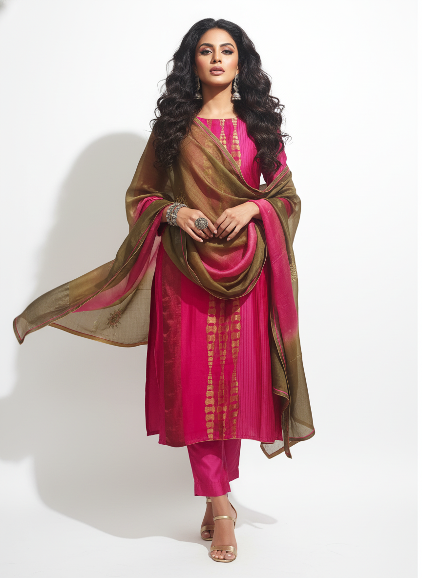 Semi Stitched Formal chanderi Suitset