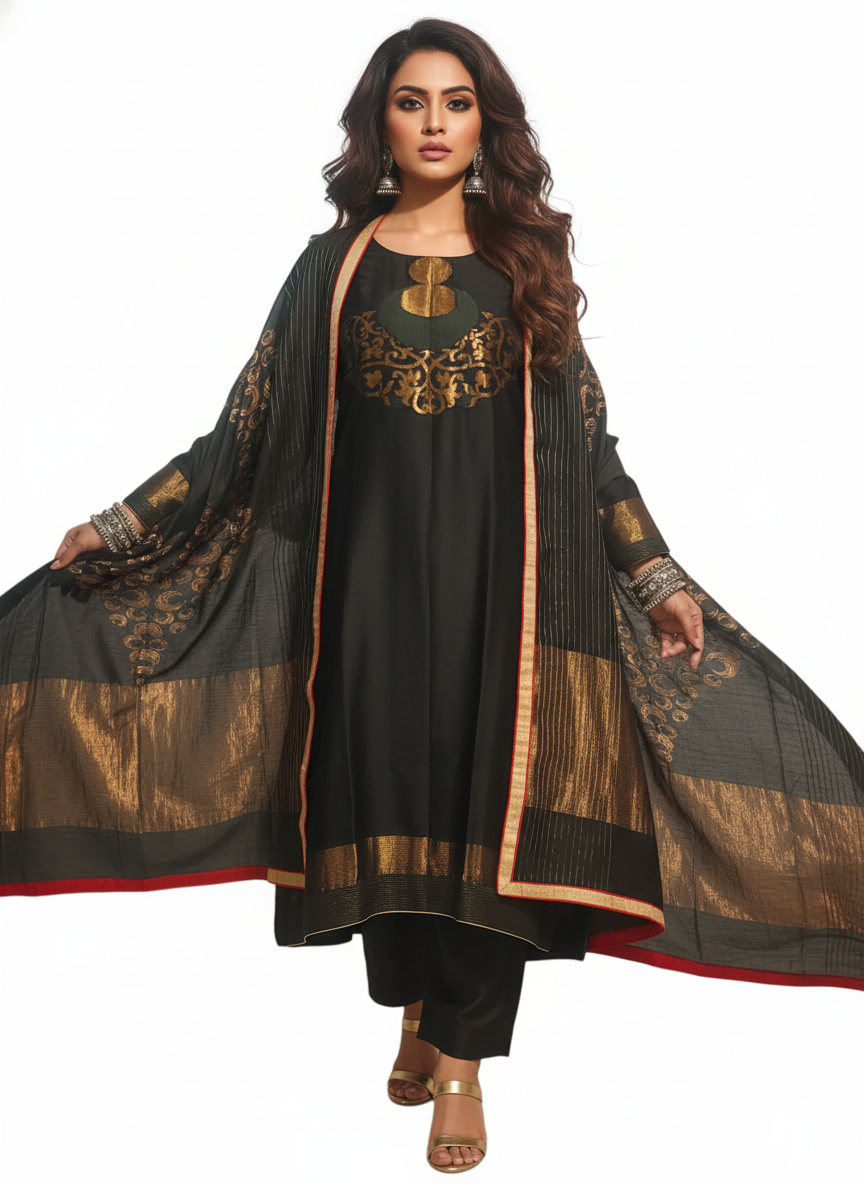 Semi Stitched Formal chanderi Suitset