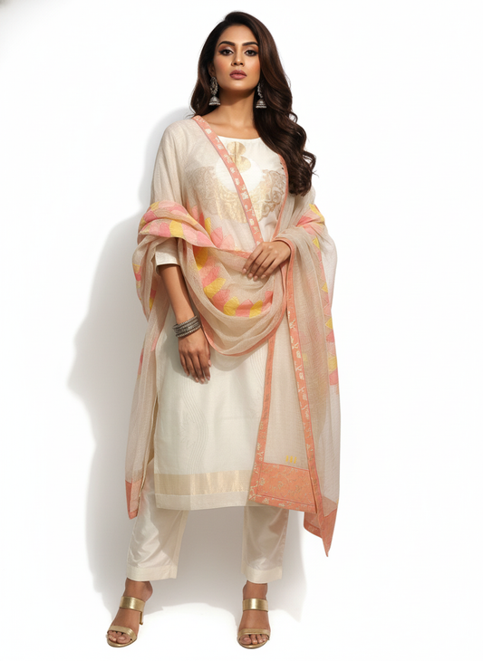 Semi Stitched Formal chanderi Suitset