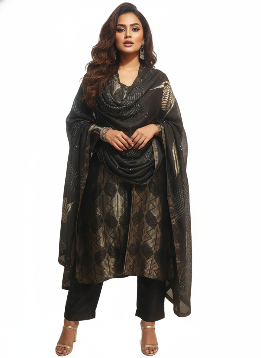 Semi Stitched Formal chanderi Suitset