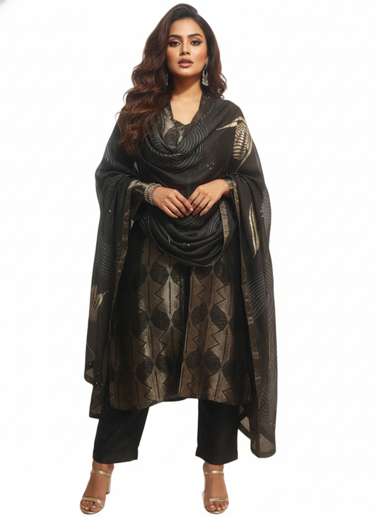 Semi Stitched Formal chanderi Suitset