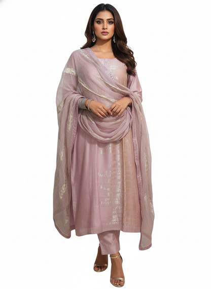 Semi Stitched Formal chanderi Suitset