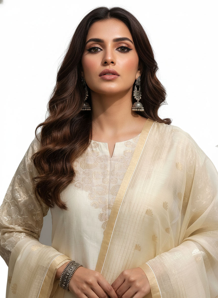 Semi Stitched Formal chanderi Suitset