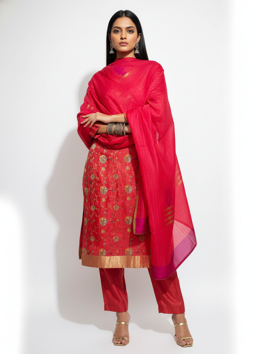 Semi Stitched Formal Chanderi Suitset