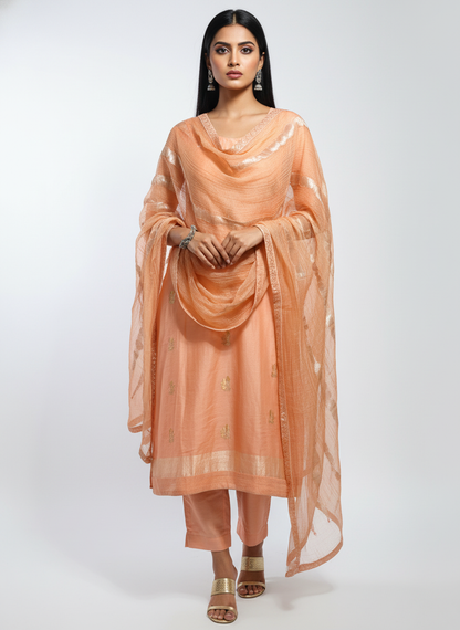 Semi Stitched Formal chanderi Suitset