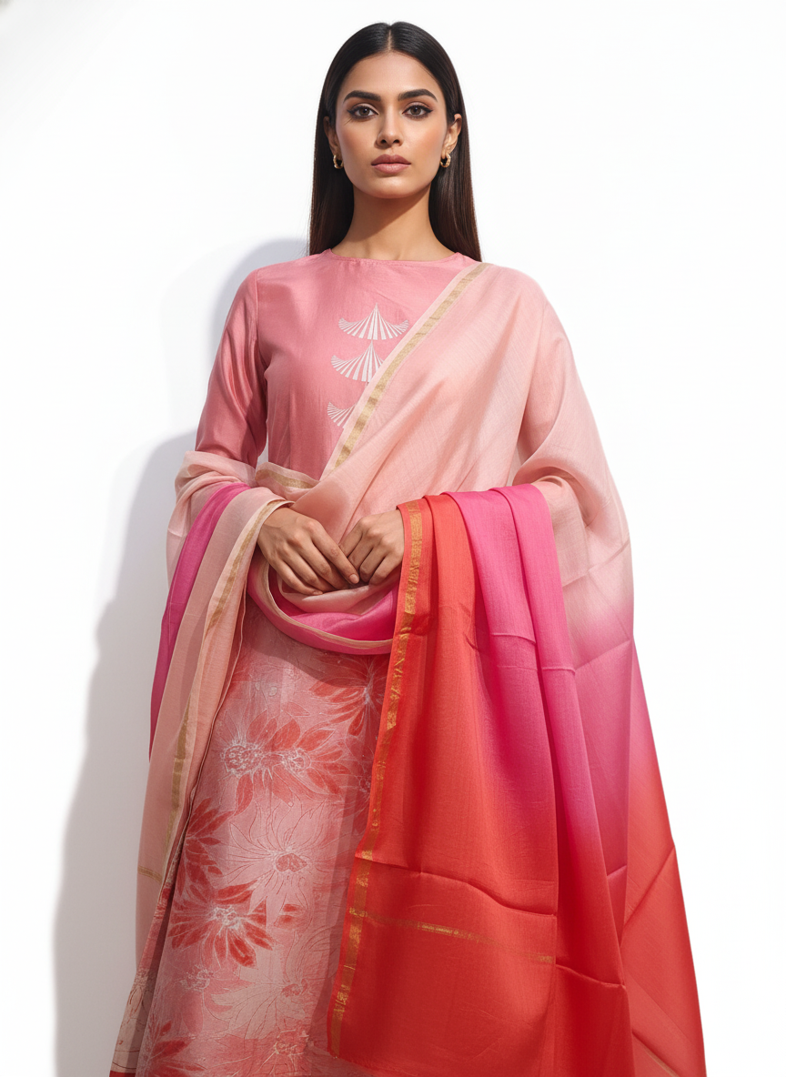 Semi Stitched Chanderi Casual Suitset