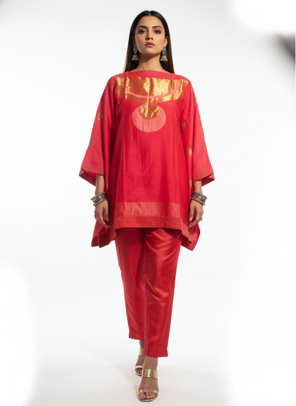 Semi Stitched Chanderi Zariwoven Short Tunic