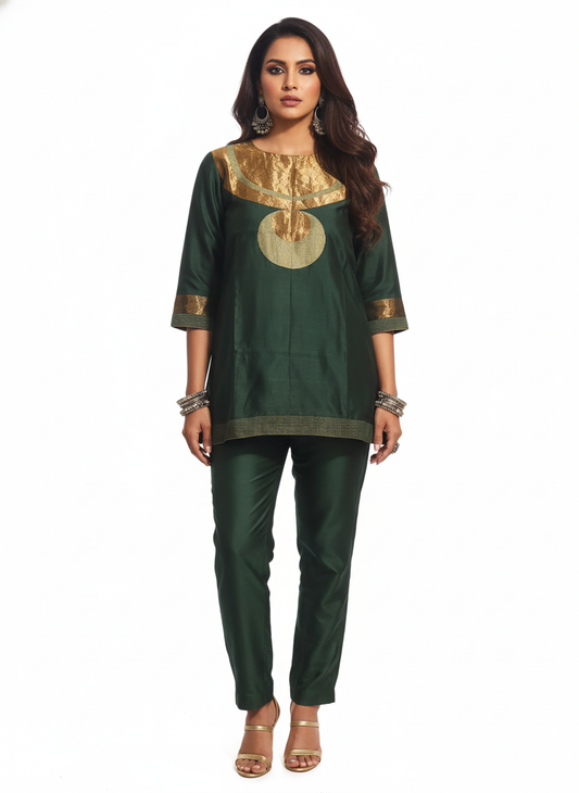 Semi Stitched Chanderi Zariwoven Short Tunic