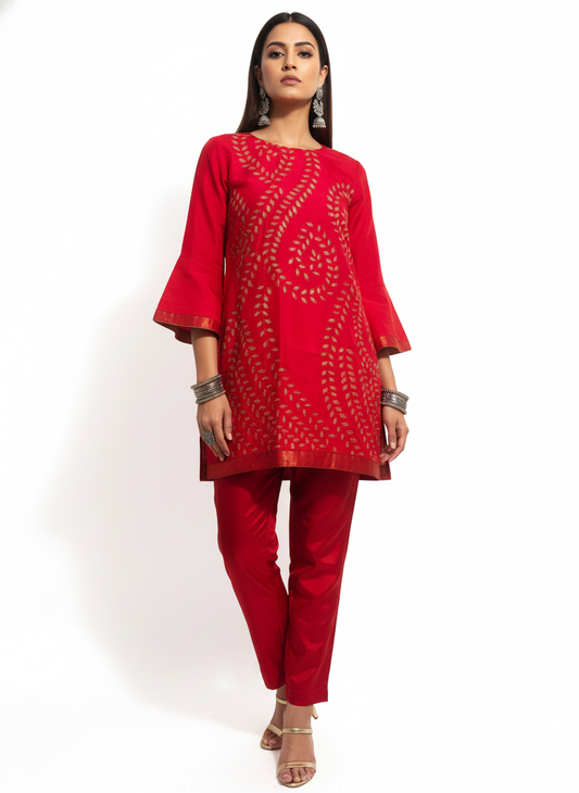 Semi Stitched silk cutwork applique Short Tunic