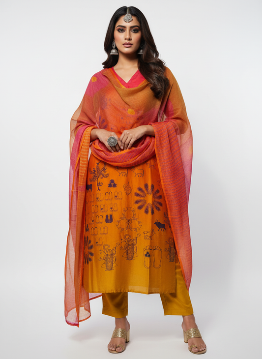 Semi Stitched Chanderi Casual Suitset