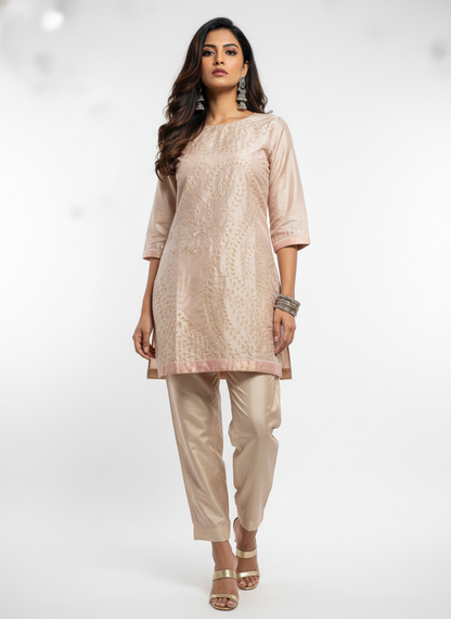 Semi Stitched silk cutwork applique Short Tunic