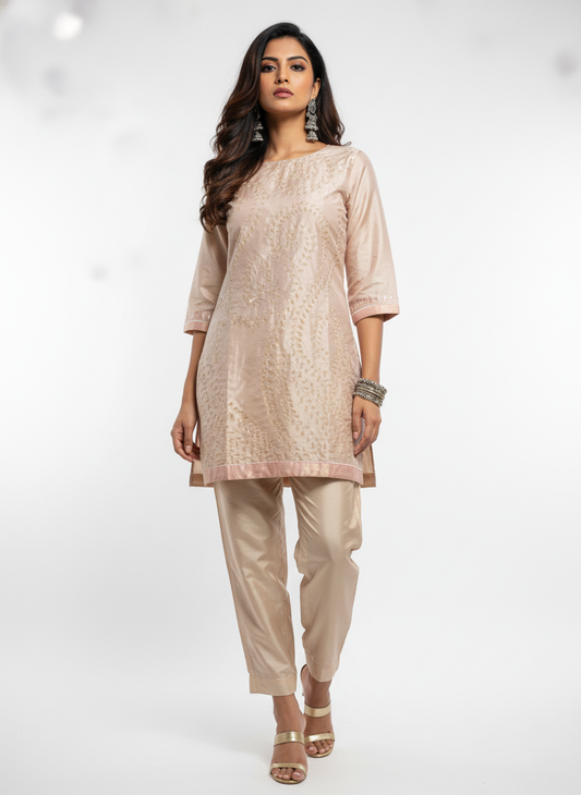 Semi Stitched silk cutwork applique Short Tunic