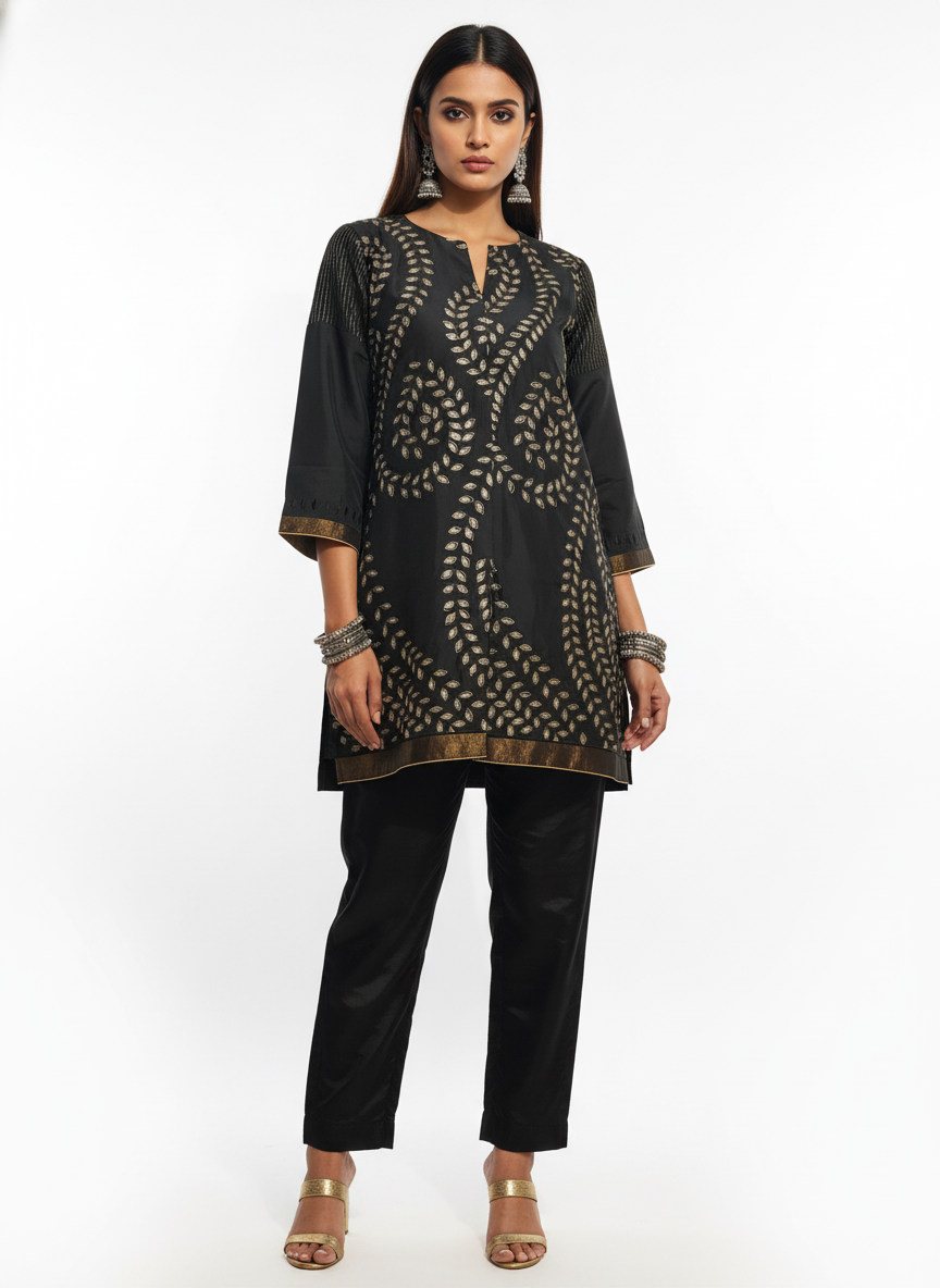 Semi Stitched silk cutwork applique Short Tunic