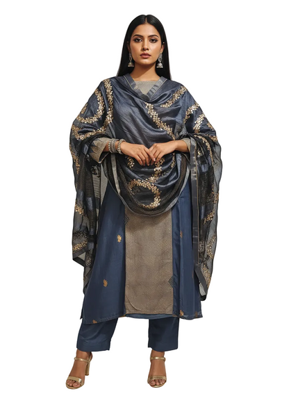 Semi Stitched Formal chanderi Suitset