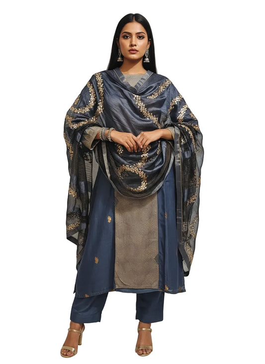 Semi Stitched Formal chanderi Suitset