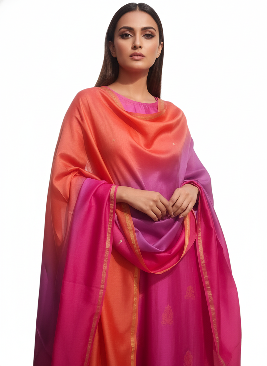 Semi Stitched Chanderi Casual Suitset