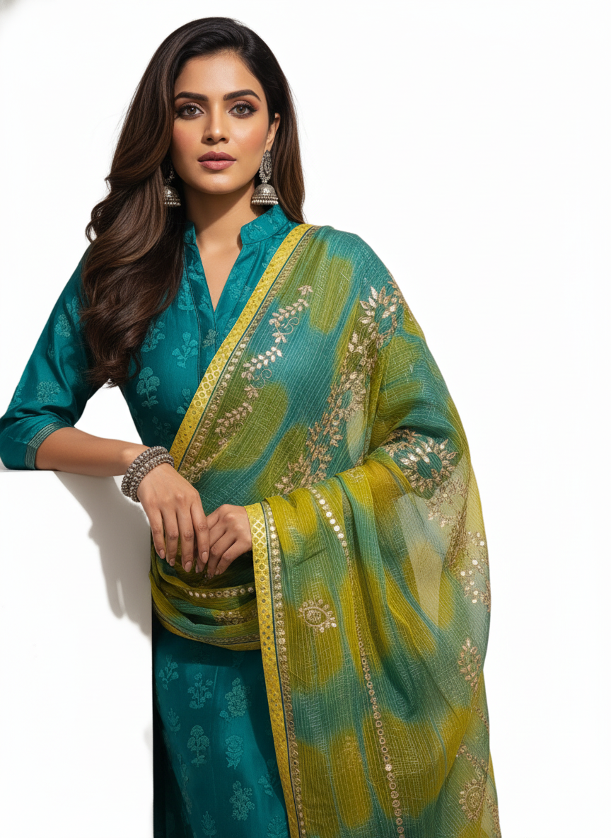 Semi Stitched Formal chanderi Suitset