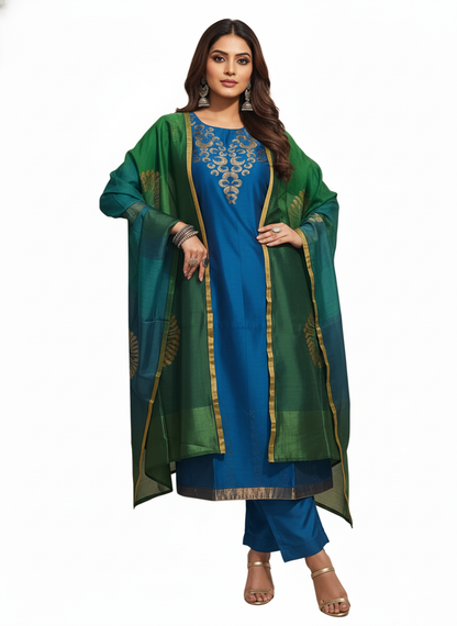 Semi Stitched Formal chanderi Suitset