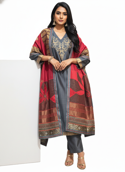 Semi Stitched Formal Chanderi Suitset