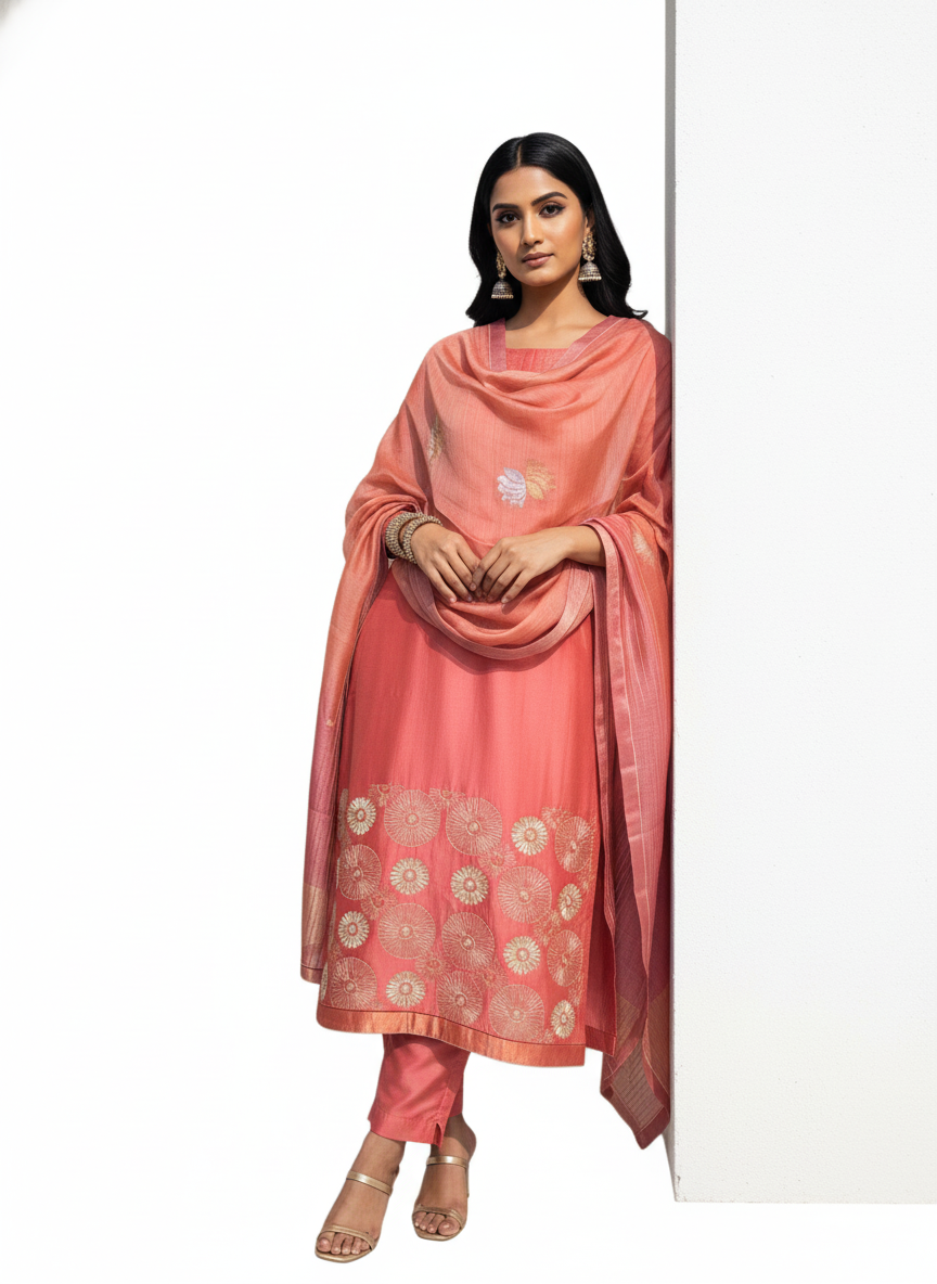 Semi Stitched Formal Chanderi Suitset