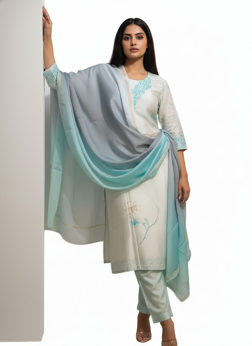 Semi Stitched Chanderi Casual Suitset