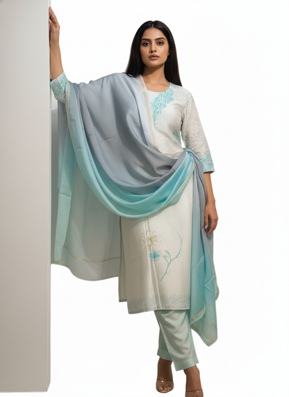 Semi Stitched Chanderi Casual Suitset