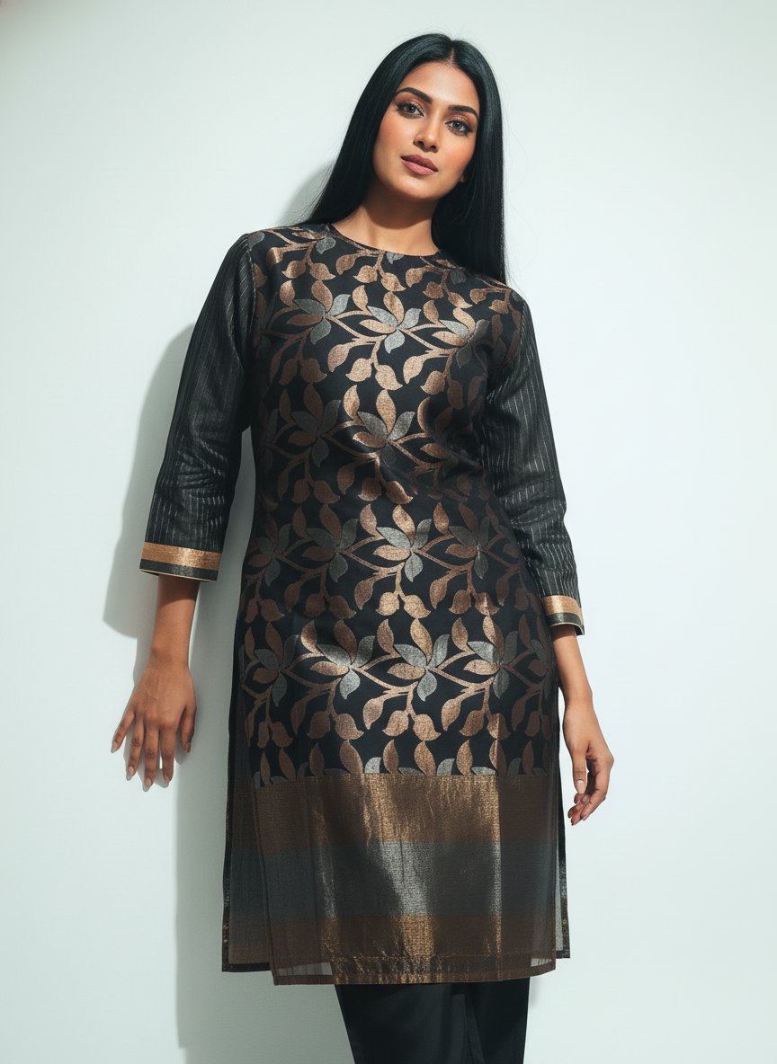 Semi Stitched Formal chanderi Kurta