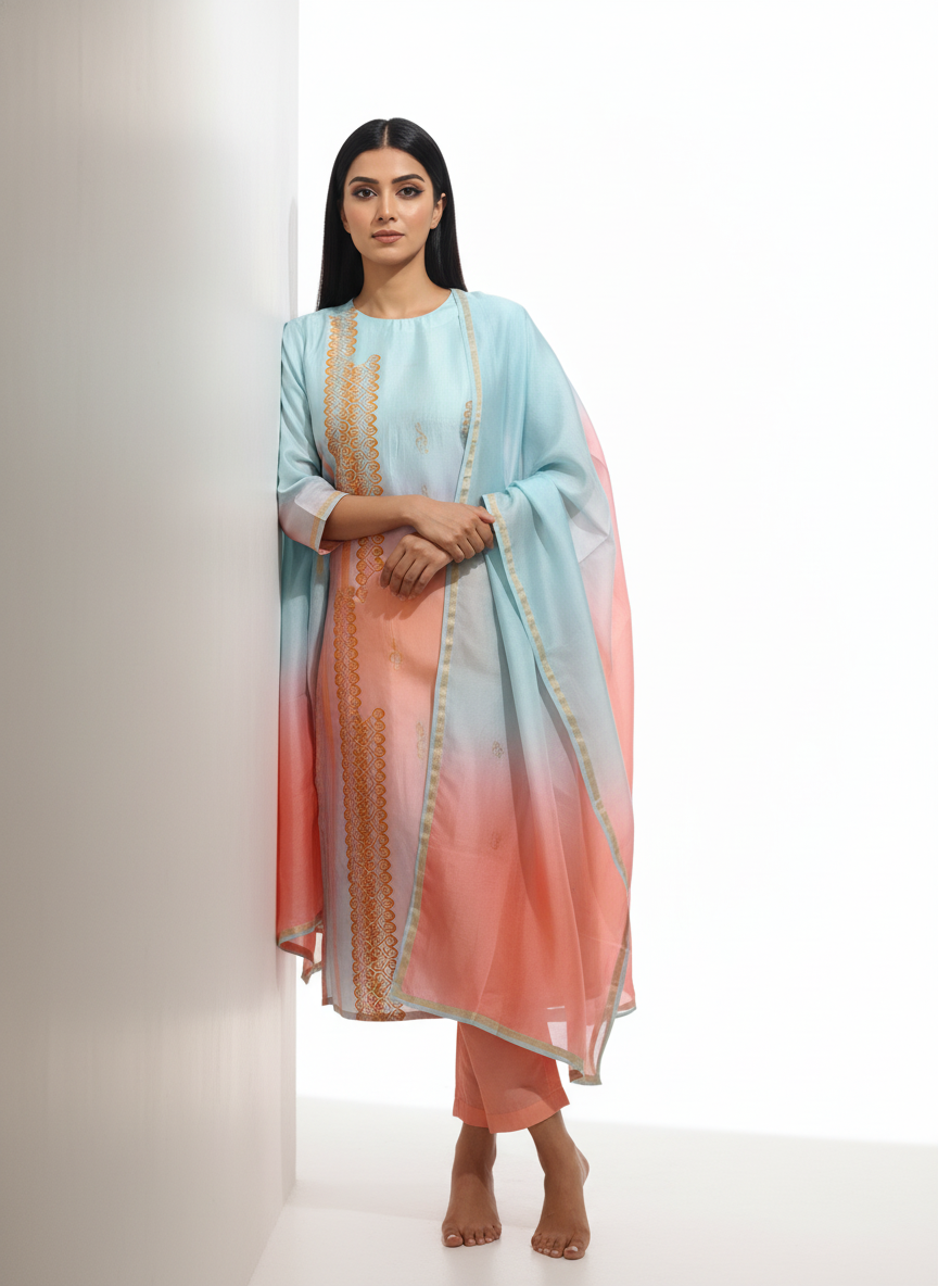 Semi Stitched Chanderi Casual Suitset