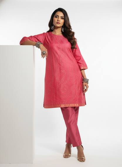 Semi Stitched silk cutwork applique Short Tunic