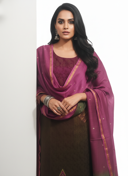 Semi Stitched Chanderi Casual Suitset
