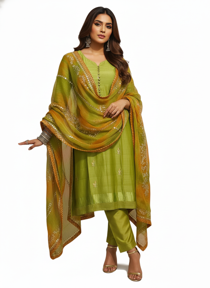 Semi Stitched Formal chanderi Suitset
