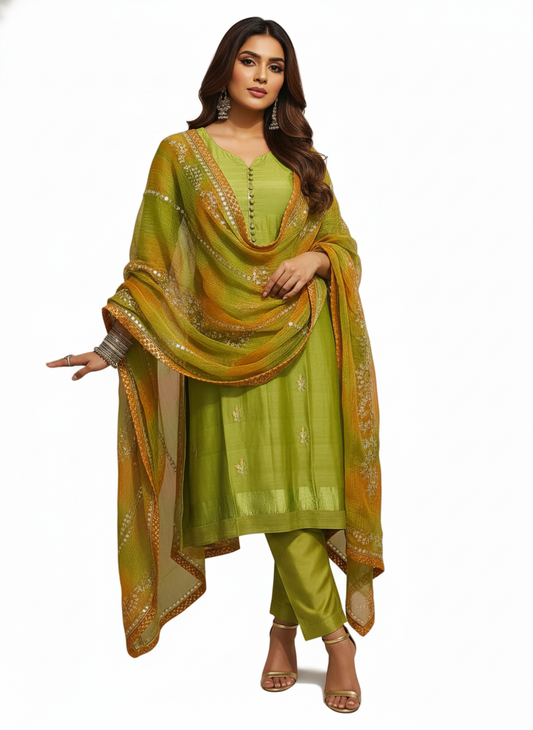 Semi Stitched Formal chanderi Suitset
