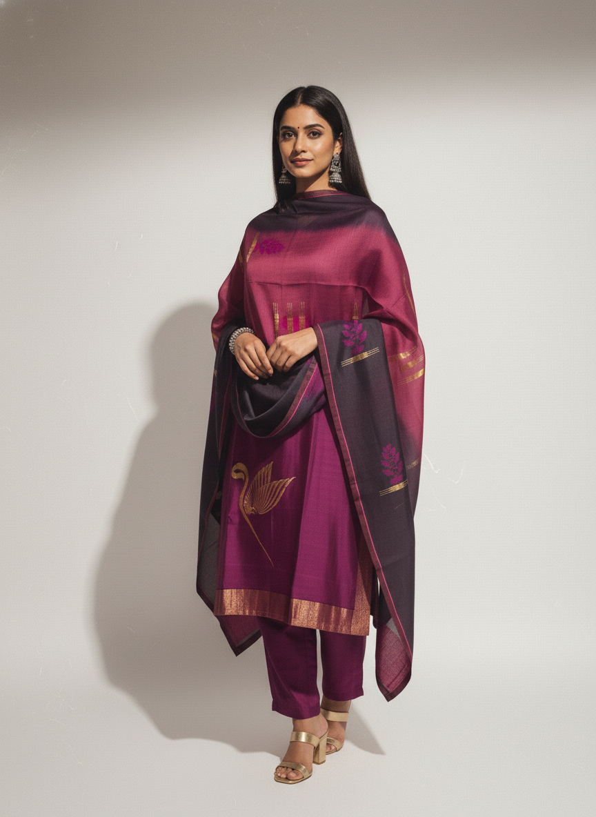 Semi Stitched Formal Chanderi Suitset