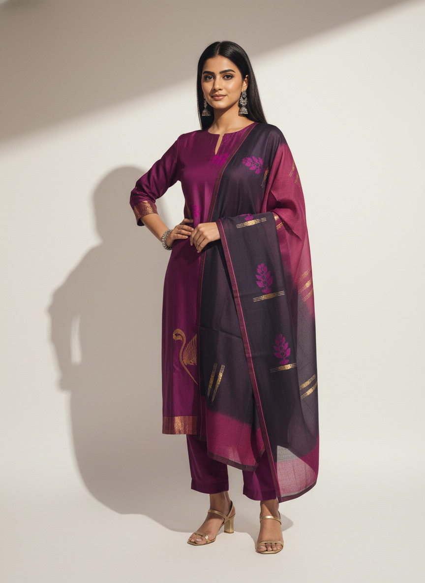 Semi Stitched Formal Chanderi Suitset