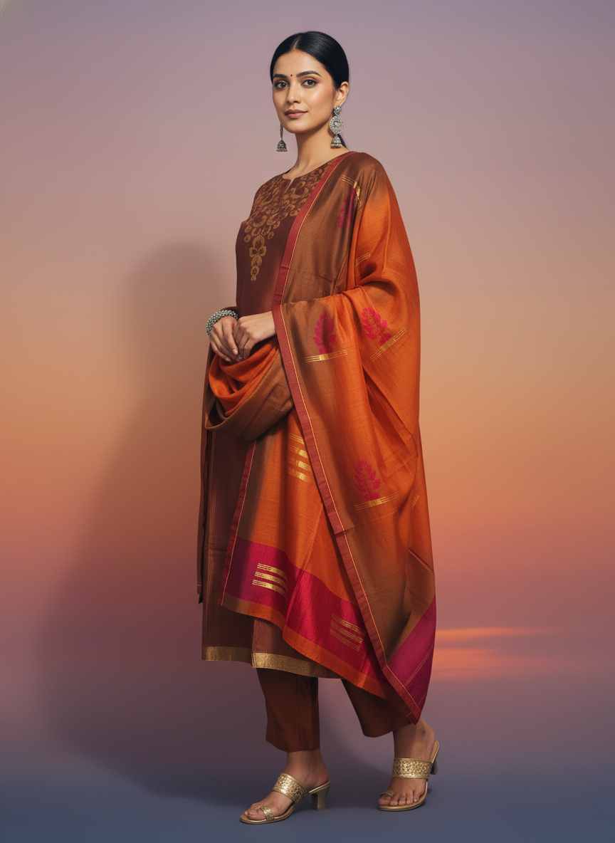 Semi Stitched Formal Chanderi Suitset