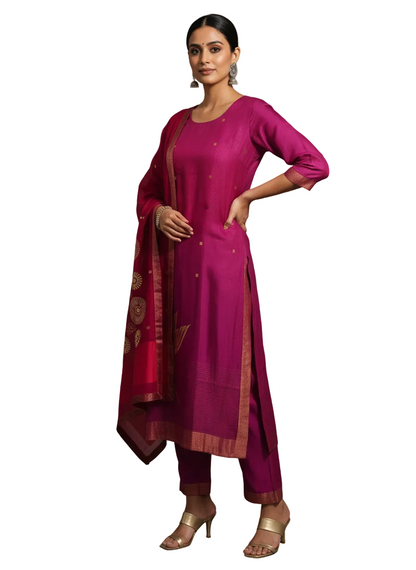 Semi Stitched Formal chanderi Suitset
