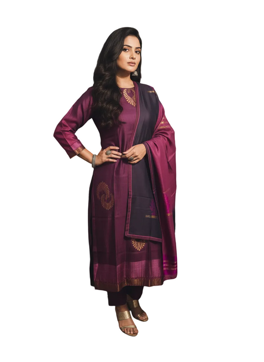 Semi Stitched Formal chanderi Suitset