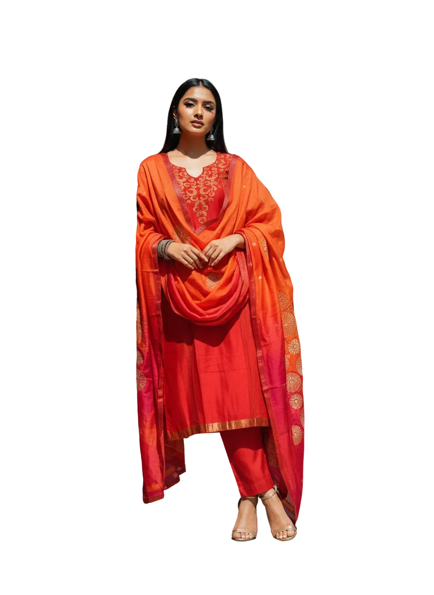 Semi Stitched Formal chanderi Suitset