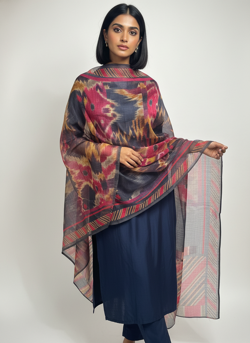 Printed silk linen Dupatta
