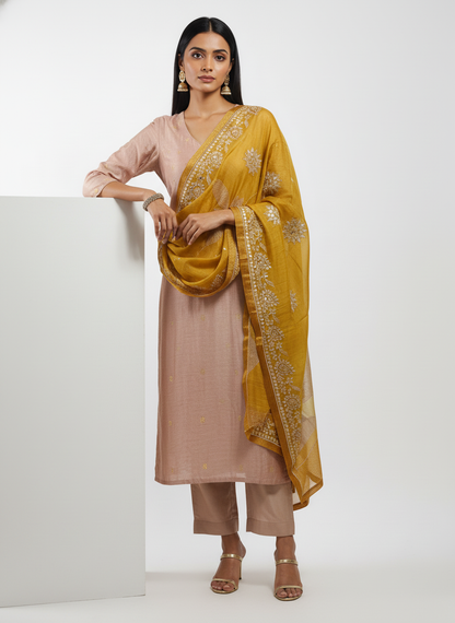Semi Stitched Formal chanderi Suitset